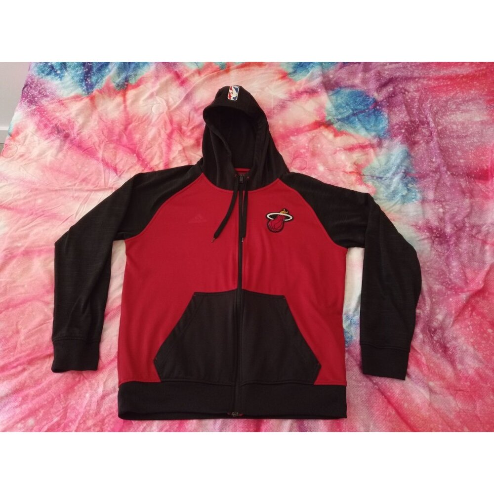 Miami Heat Black & Red Adidas Hoodie Jacket Men's Medium NBA MIA 305